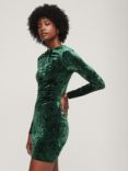 Superdry Velvet Long Sleeve Mini Dress, Deepest Green