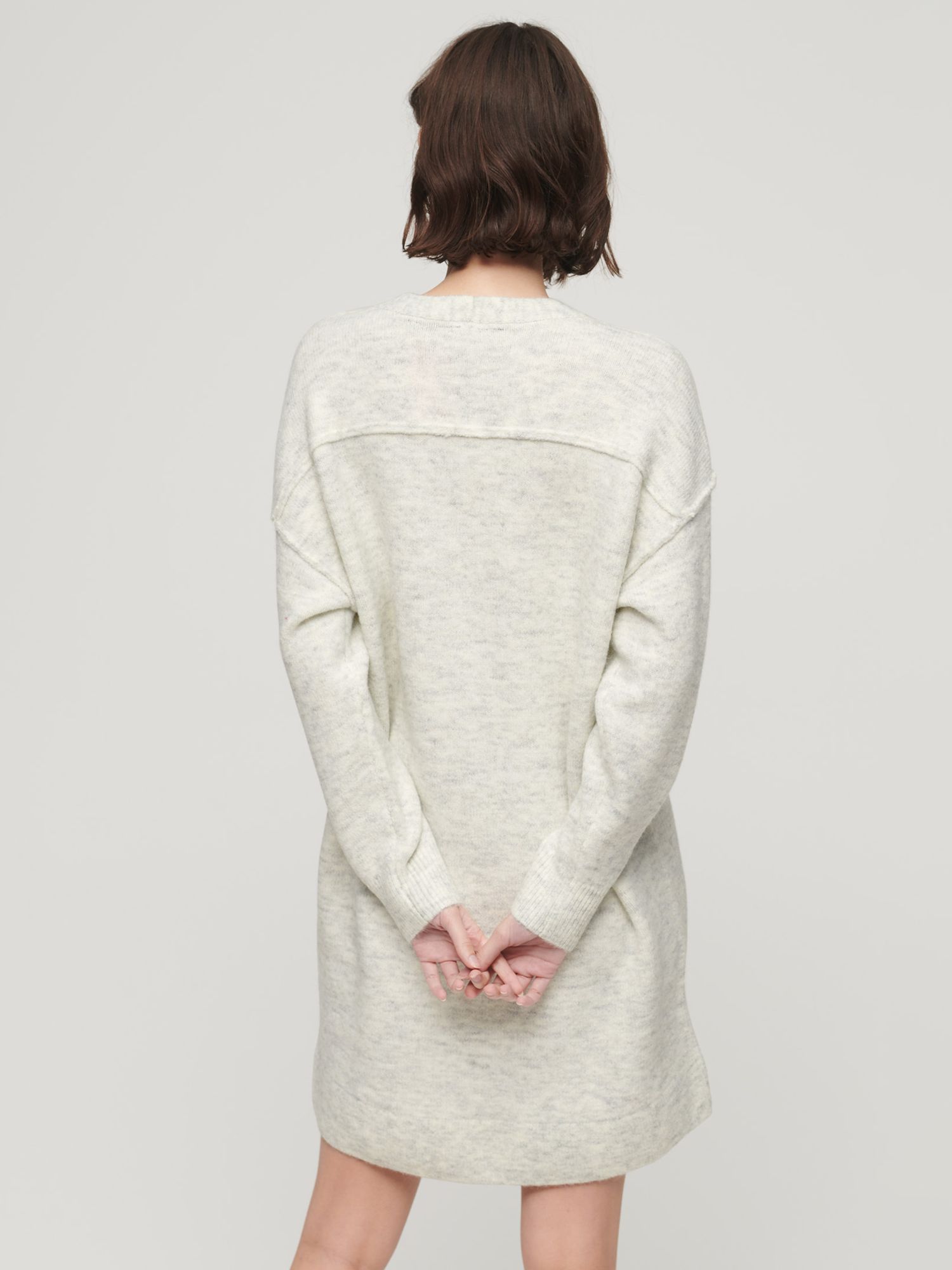 Superdry Knitted V Neck Jumper Dress, Glacier Grey Marl at John