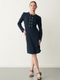Finery Tally Button Knee Length Dress, Navy