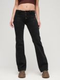 Superdry Organic Cotton Blend Vintage Low Rise Slim Flare Jeans, Wolcott Black Stone
