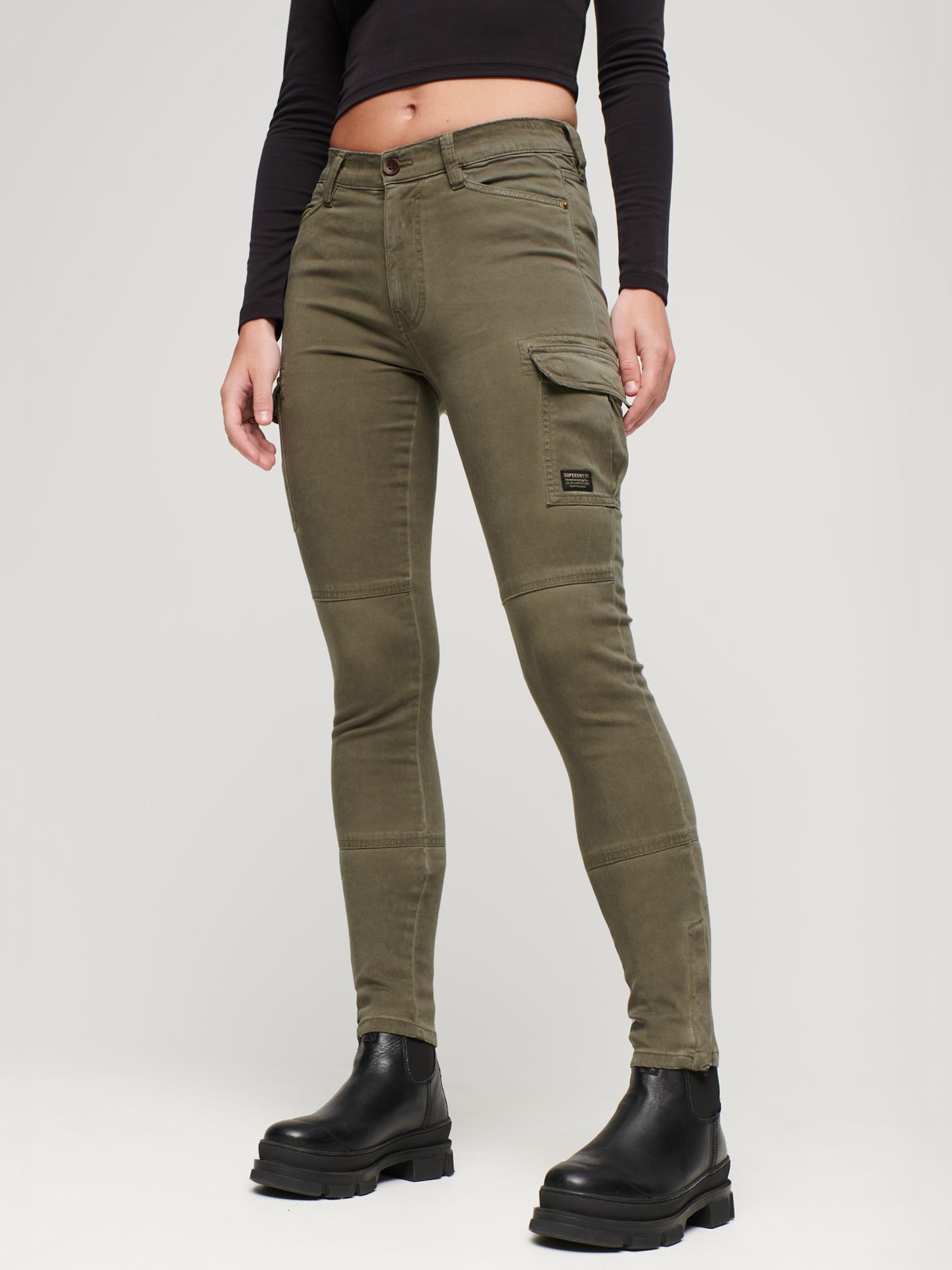Superdry Skinny Fit Cargo Pants, Worn Khaki Green at John Lewis & Partners