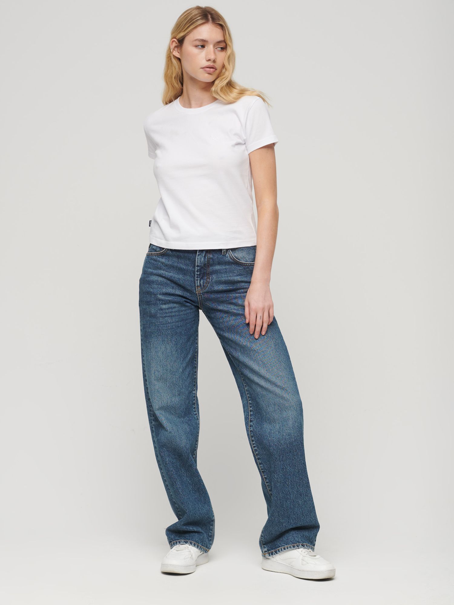 Superdry Organic Cotton Vintage Wide Leg Jeans, Fulton Vintage Blue at ...