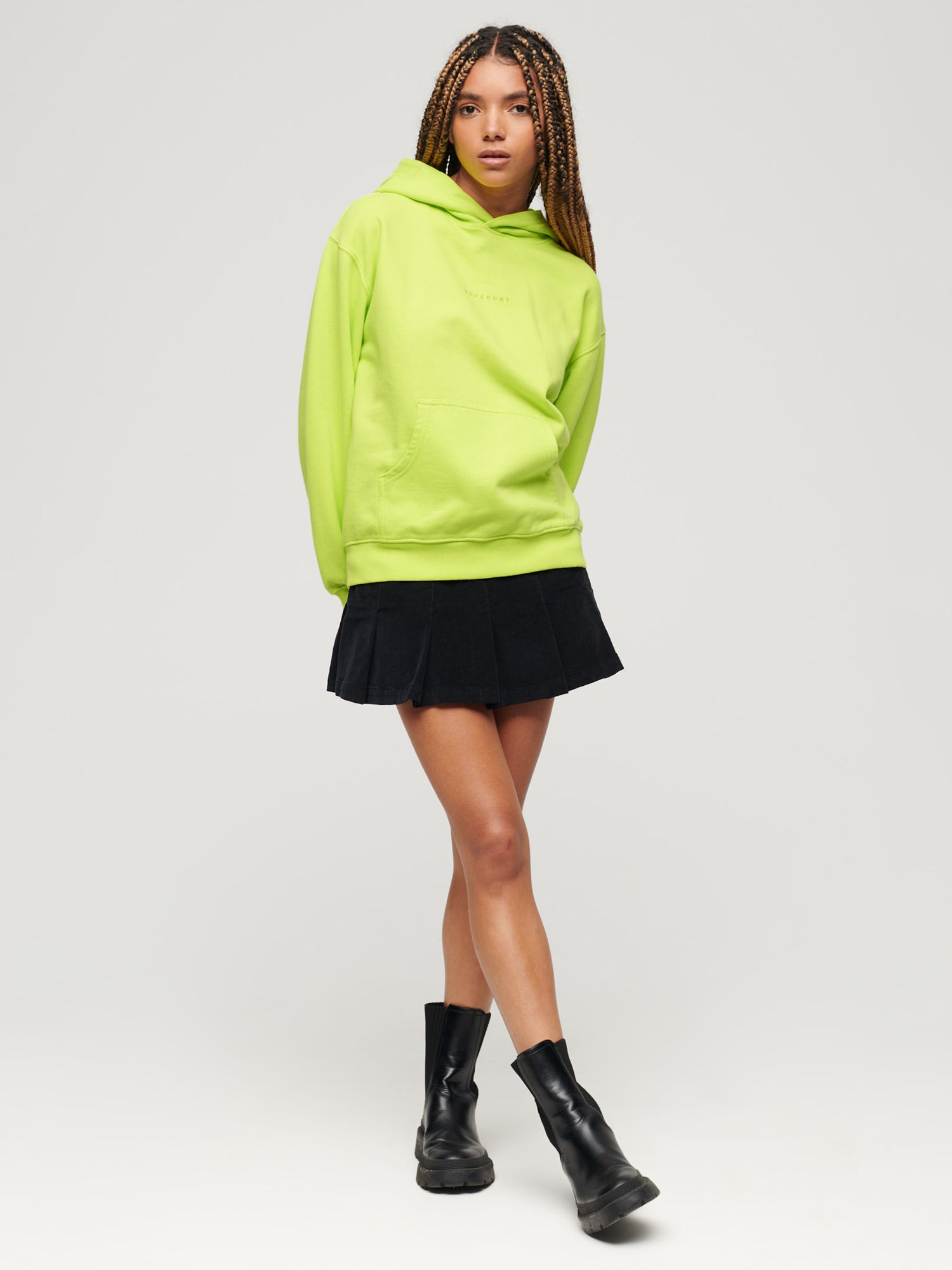 Superdry Micro Logo Embroidered Boxy Hoodie, Sunny Lime Green at John ...