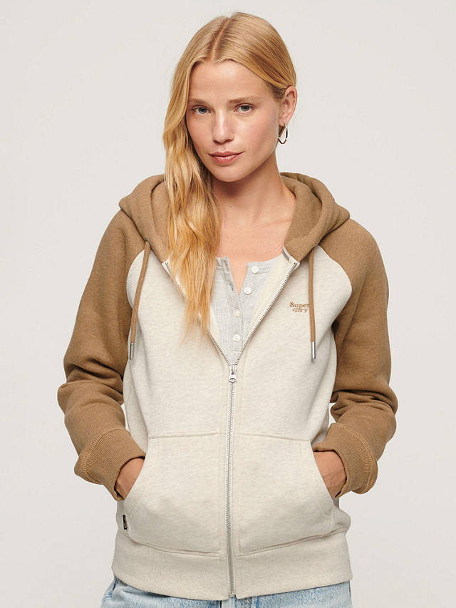 Superdry Essential Baseball Zip Hoodie, Buck Tan/Light Oat