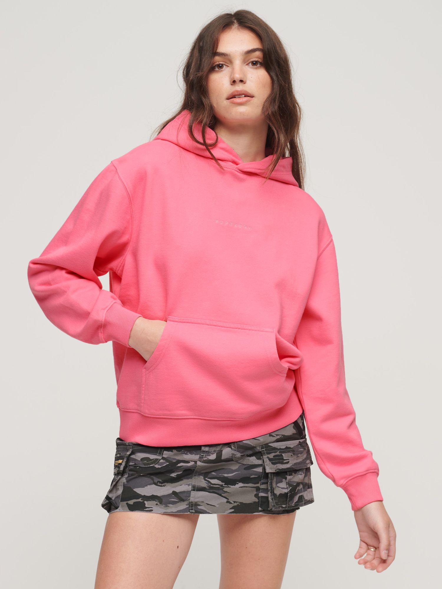 Superdry Micro Logo Embroidered Boxy Hoodie, Marne Pink at John Lewis ...