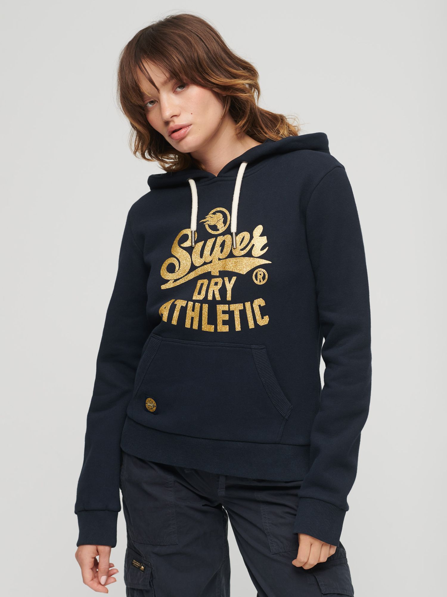 Superdry Scripted College Graphic Hoodie, Eclipse Navy at John Lewis ...