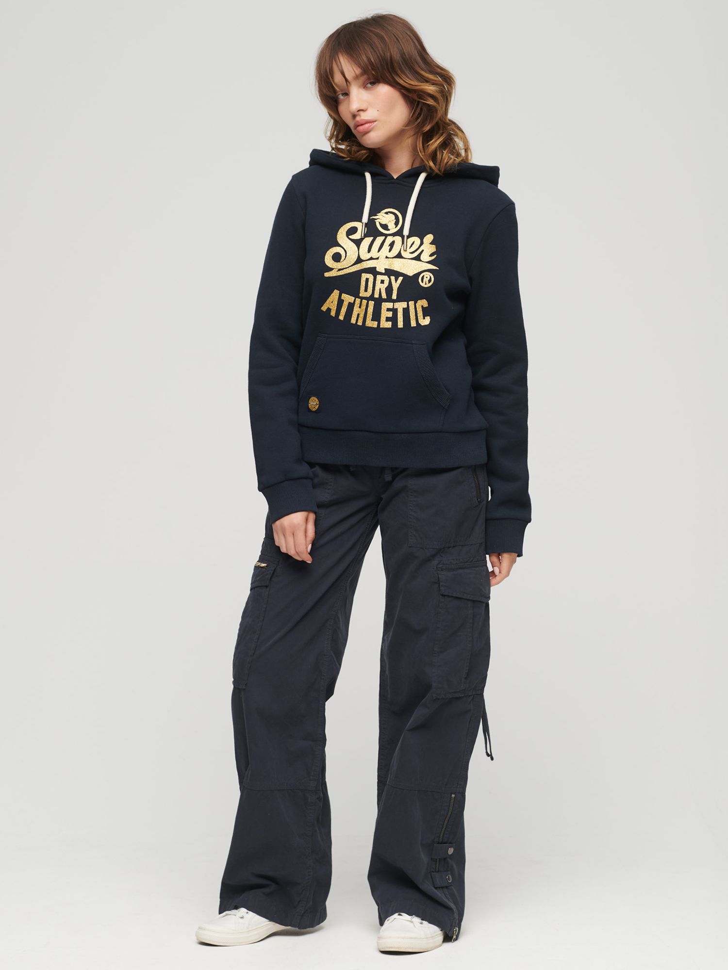 Superdry Scripted College Graphic Hoodie, Eclipse Navy at John Lewis ...