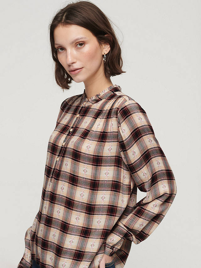 Superdry Western Check Ruffle Collar Blouse, Multi at John Lewis & Partners