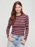 Superdry Stripe Long Sleeve Top, Lilac Pink Stripe