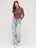 Superdry Stripe Long Sleeve Top, Lilac Pink Stripe