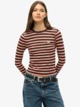 Superdry Stripe Long Sleeve Top, Chocolate