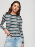 Superdry Stripe Long Sleeve Top, Blue Bottle Stripe