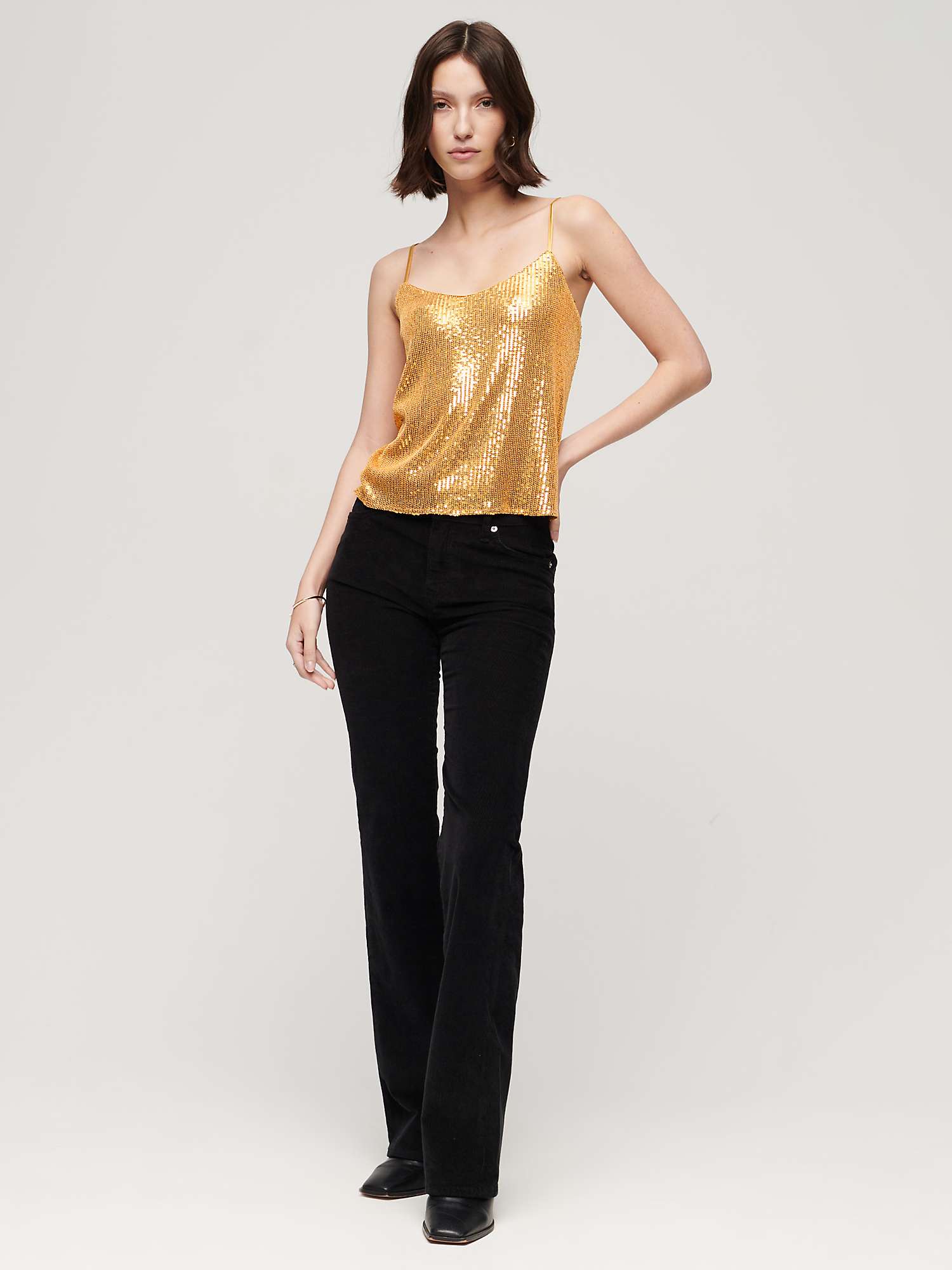 Superdry Sequin Cami Vest Top, Champagne at John Lewis & Partners