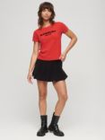 Superdry Sport Luxe Logo Fitted Cropped T-Shirt, Sunset Red