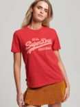 Superdry Organic Cotton Vintage Logo Scripted Coll T-Shirt, Papaya Red Marl