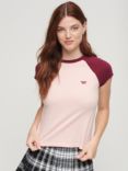 Superdry Organic Cotton Essential Logo Raglan T-Shirt, Strawberry/Purple