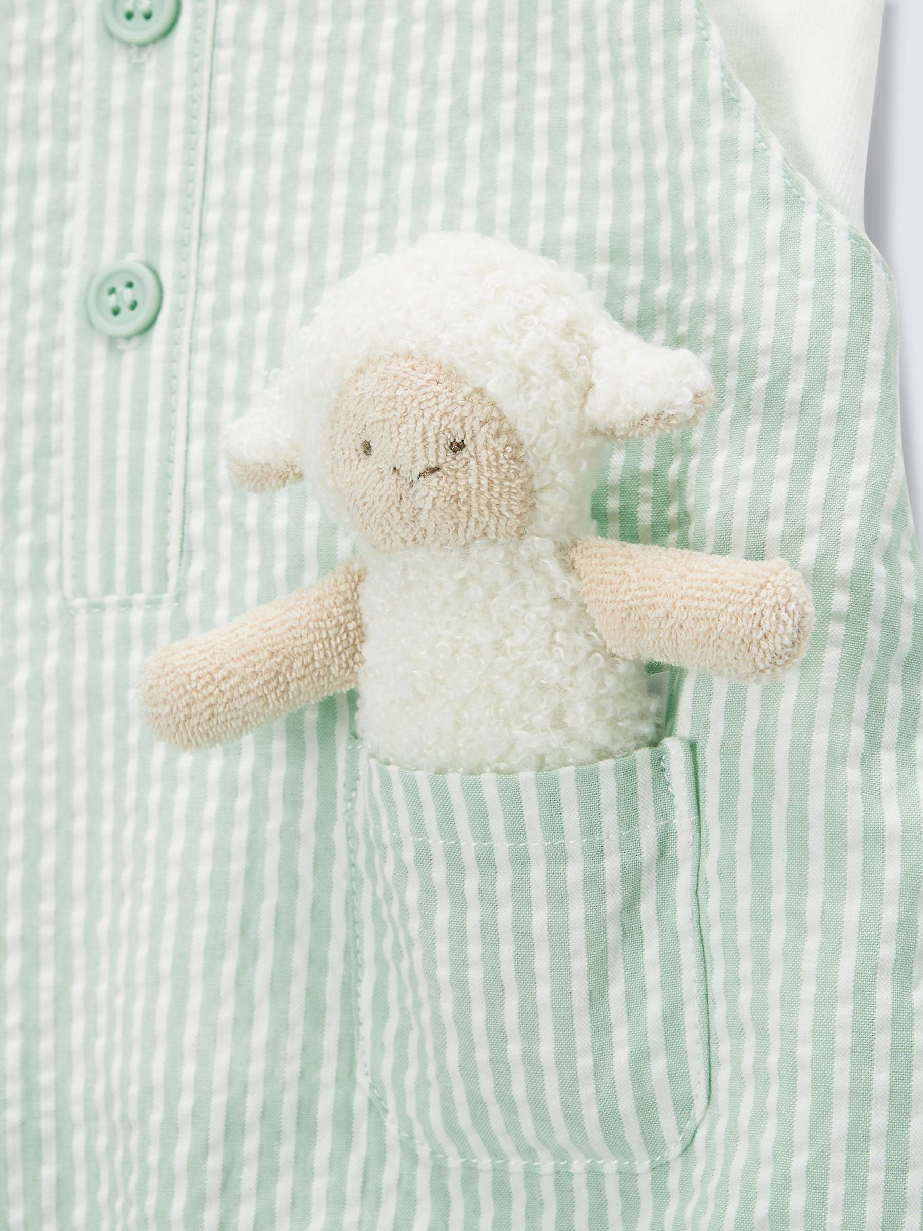 Buy John Lewis Baby Seersucker Stripe Short Dungaree, T-Shirt and Lamb Soft Toy Set Online at johnlewis.com