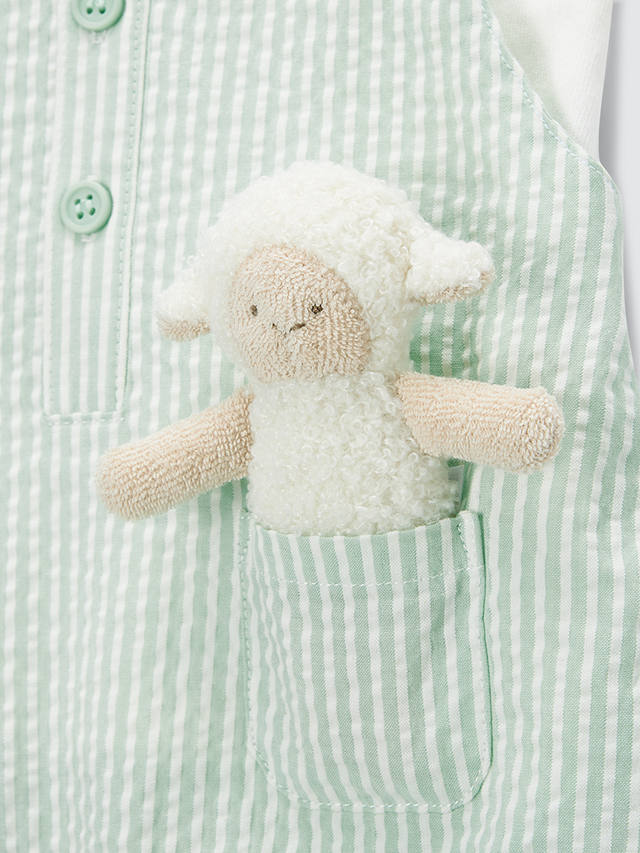John Lewis Baby Seersucker Stripe Short Dungaree, T-Shirt and Lamb Soft Toy Set