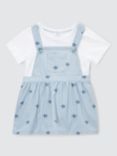 John Lewis Baby Star Print Pinafore & T-Shirt Set, Blue/White