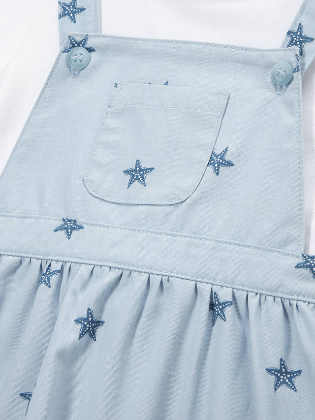 John Lewis Baby Star Print Pinafore & T-Shirt Set, Blue/White