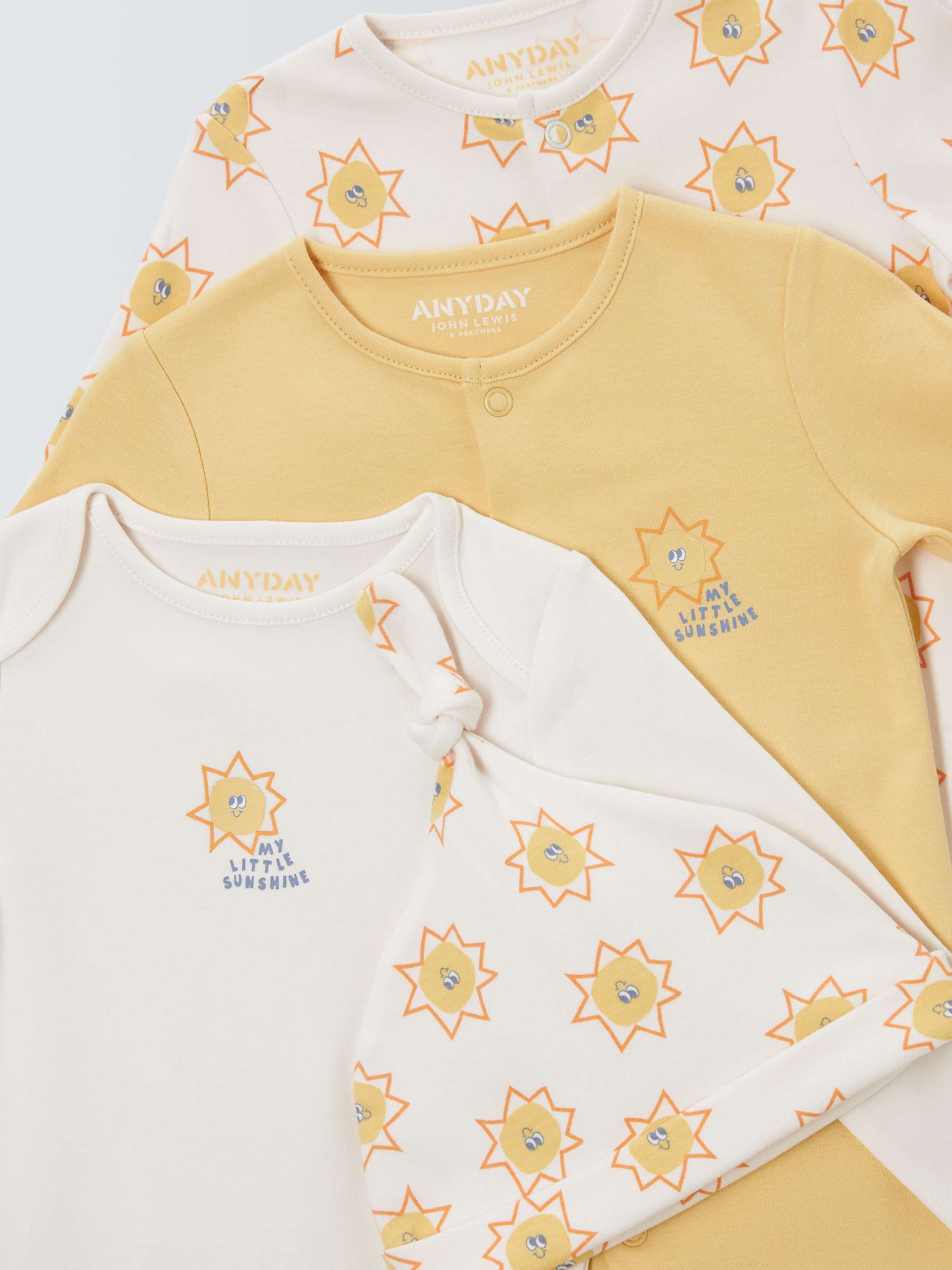 Buy John Lewis ANYDAY Baby Sunflower Sleepsuit, Bodysuit and Hat Set, Yellow Online at johnlewis.com