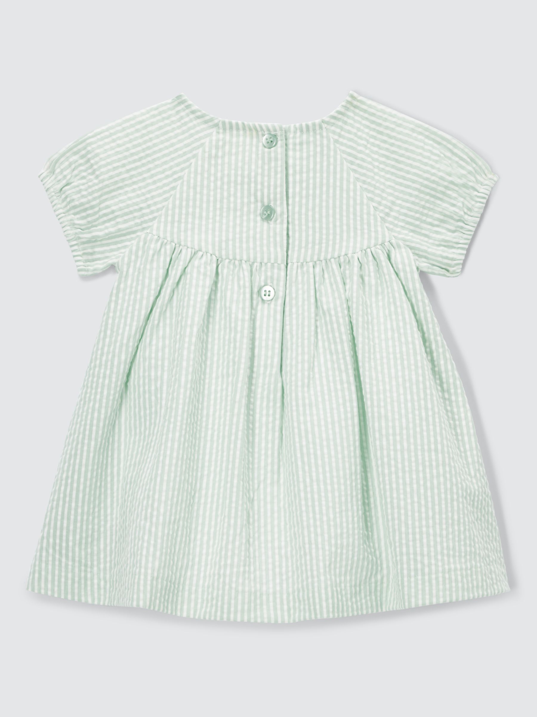 John Lewis Baby Duck Seersucker Stripe Dress, Green, 0-3 months