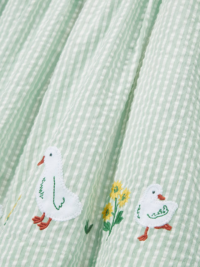 John Lewis Baby Duck Seersucker Stripe Dress, Green