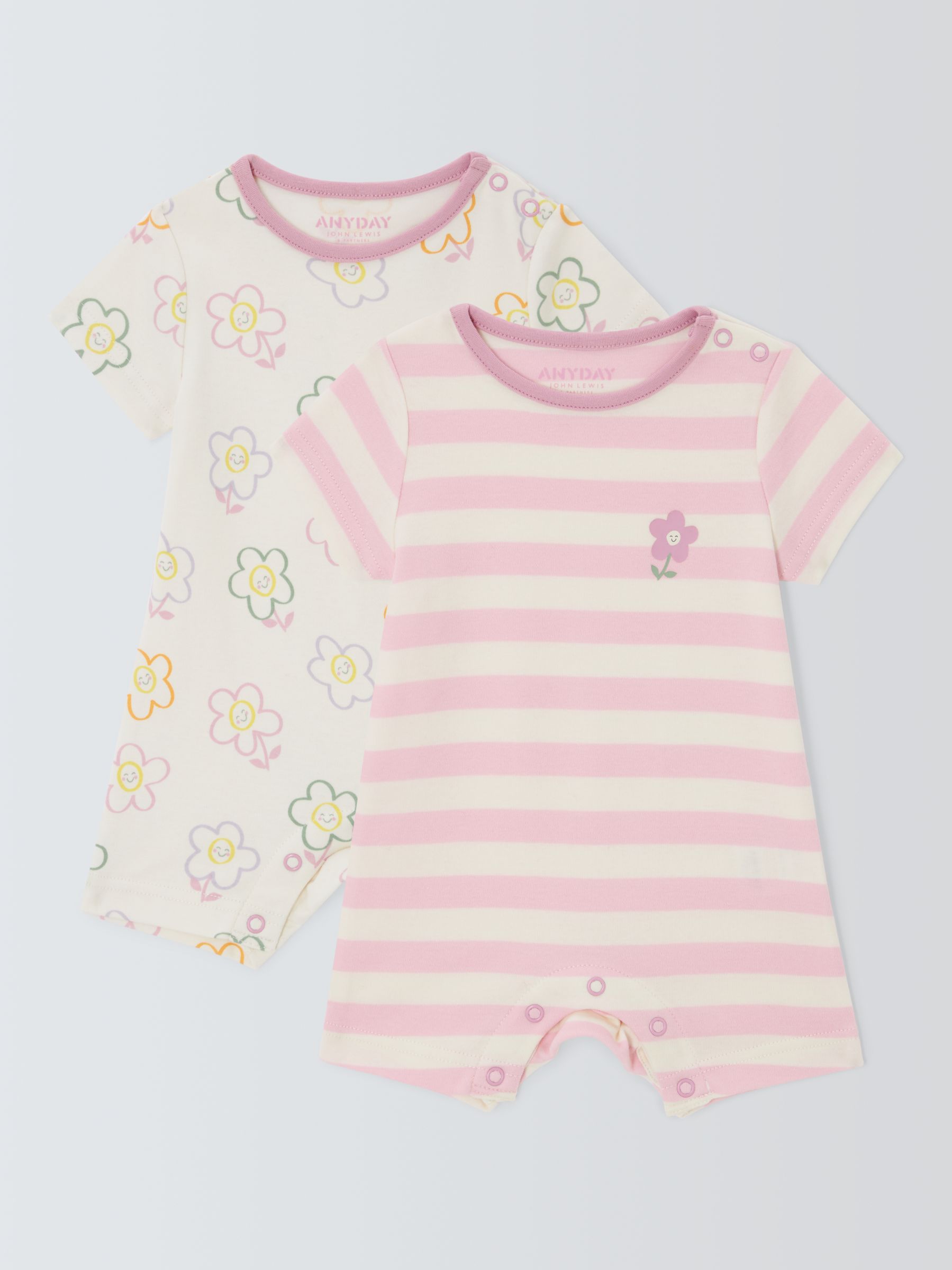 John Lewis ANYDAY Baby Floral Romper, Pack of 2, Pink, 3-6 months