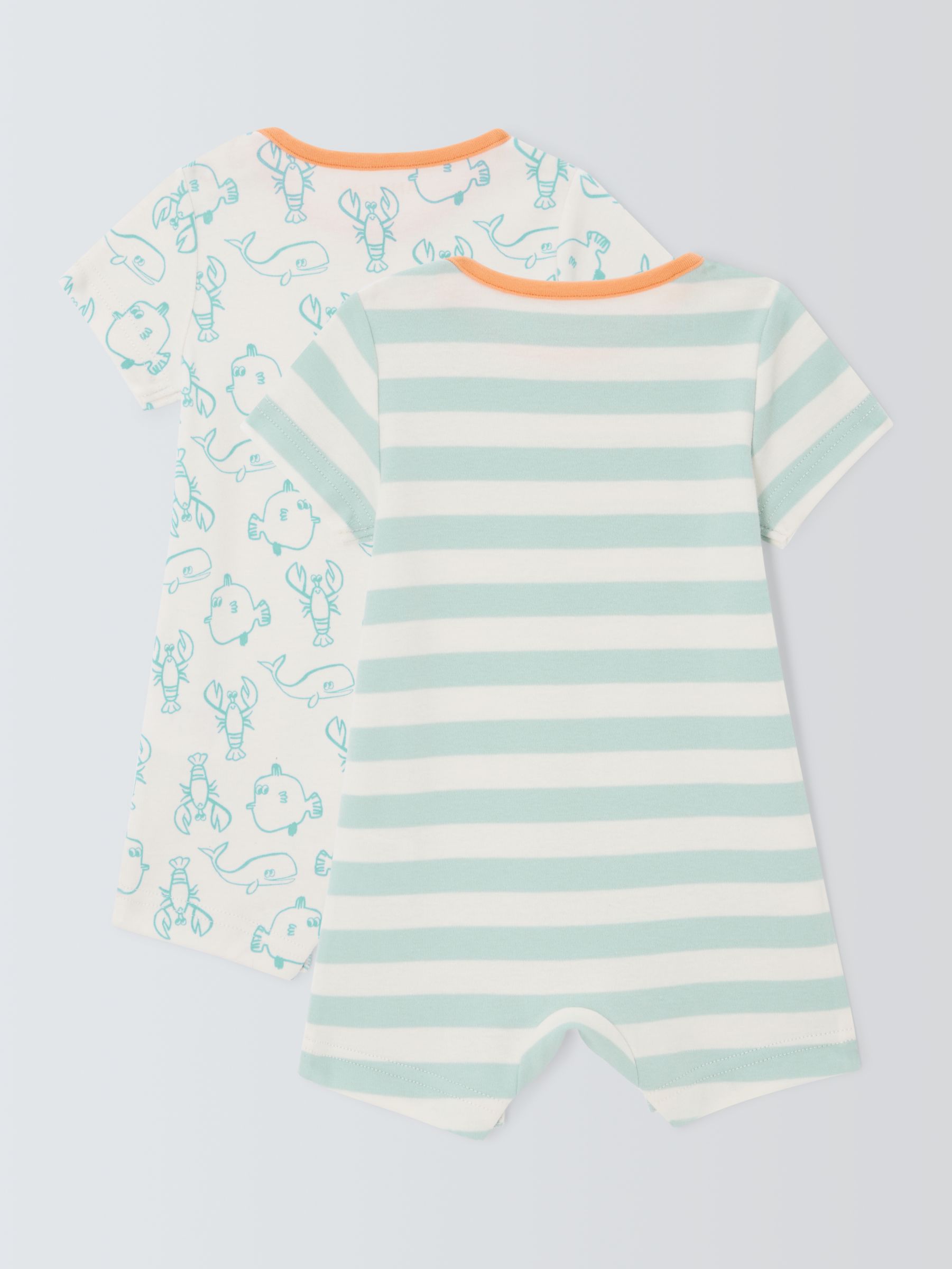 John Lewis ANYDAY Baby Stripe Lobster Romper, Pack of 2, Blue, 9-12 months