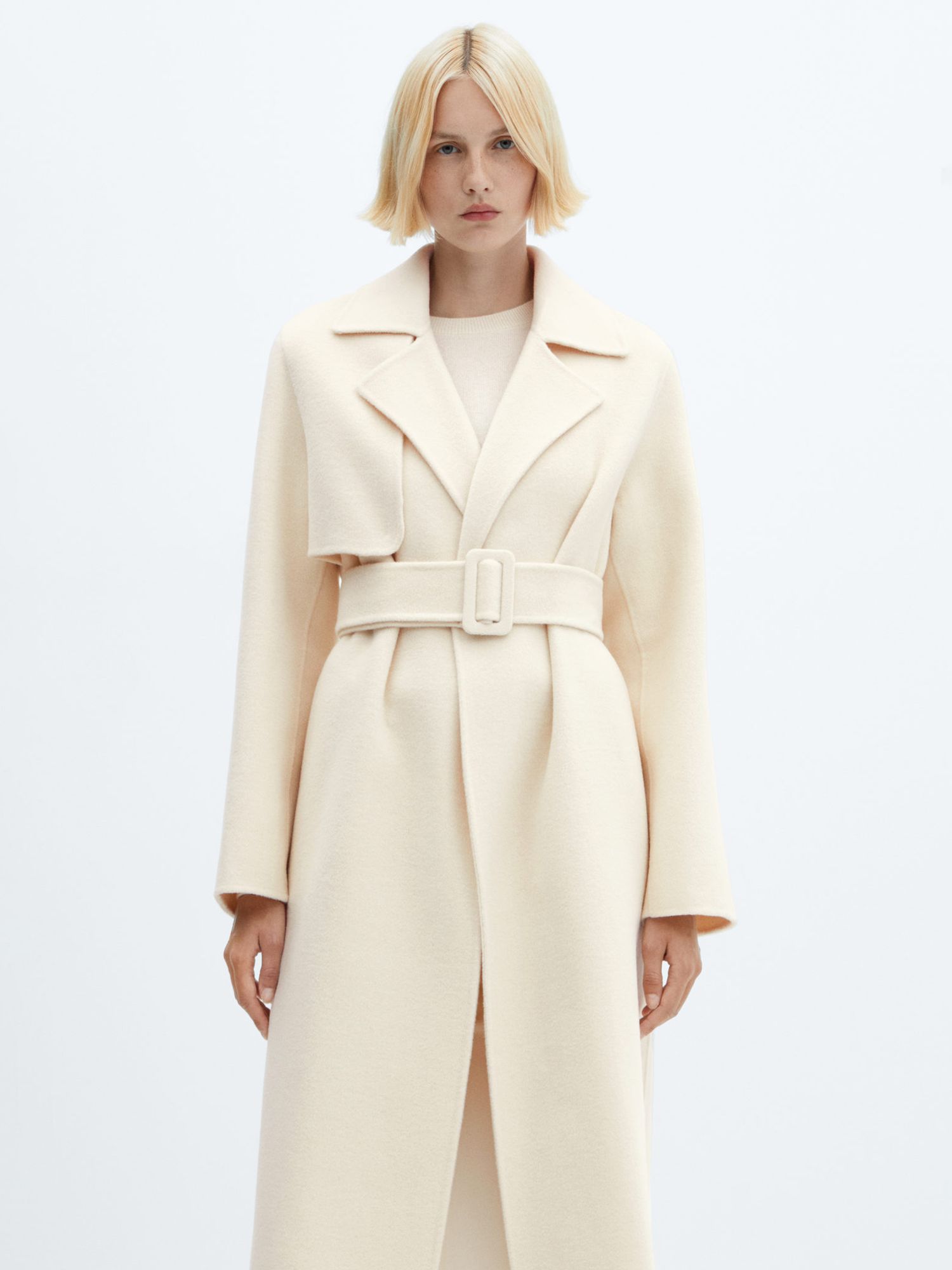 Beige wool coat with on sale belt