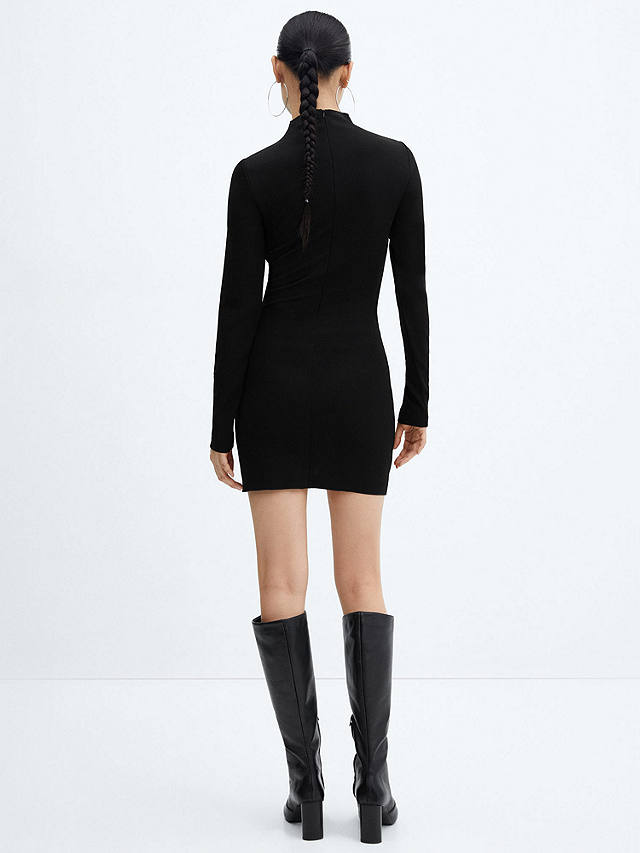 Mango Larissa Fitted Turtleneck Mini Dress, Black at John Lewis & Partners