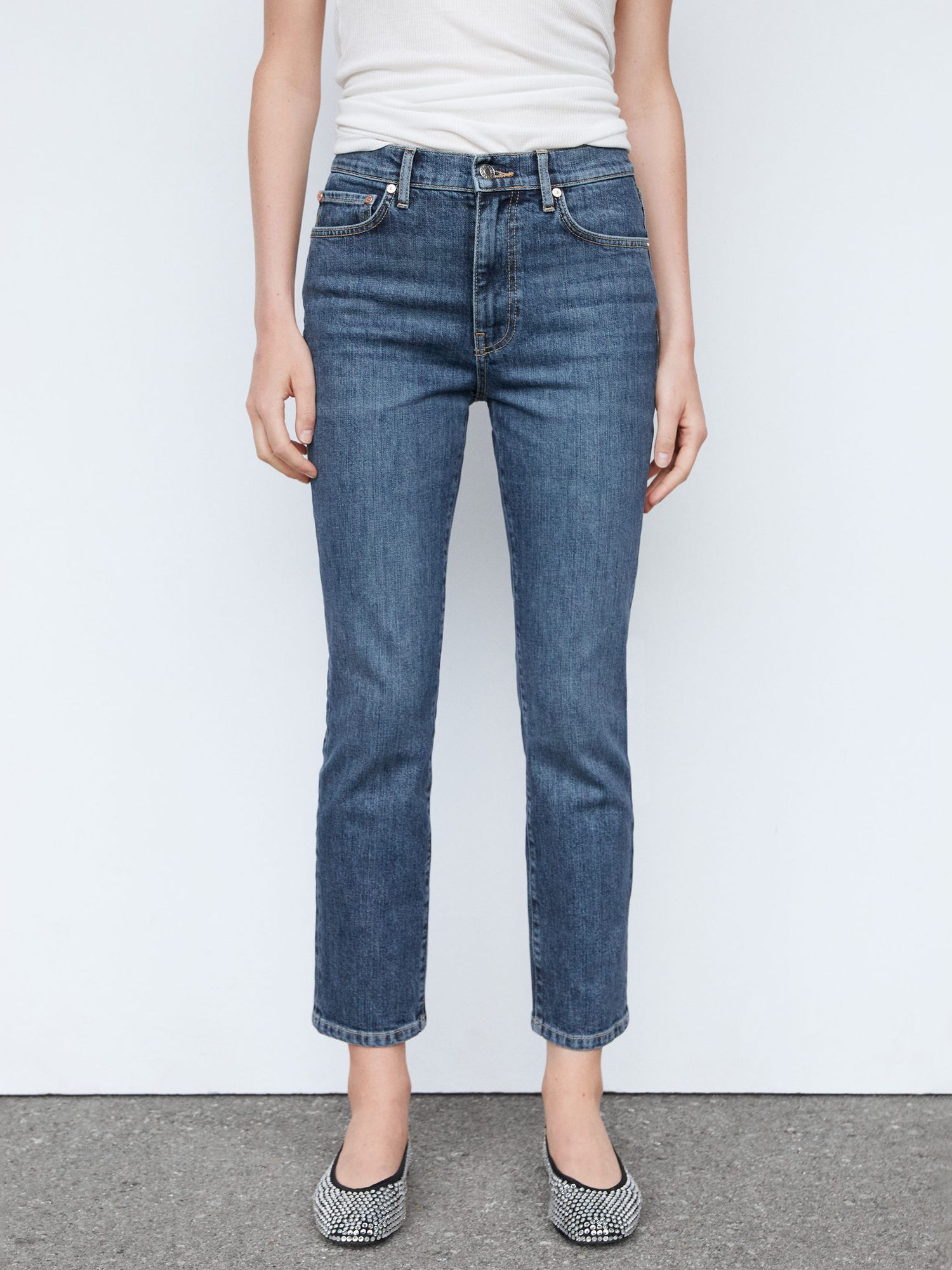 Mango Claudia Slim Cropped Jeans, Open Blue at John Lewis & Partners