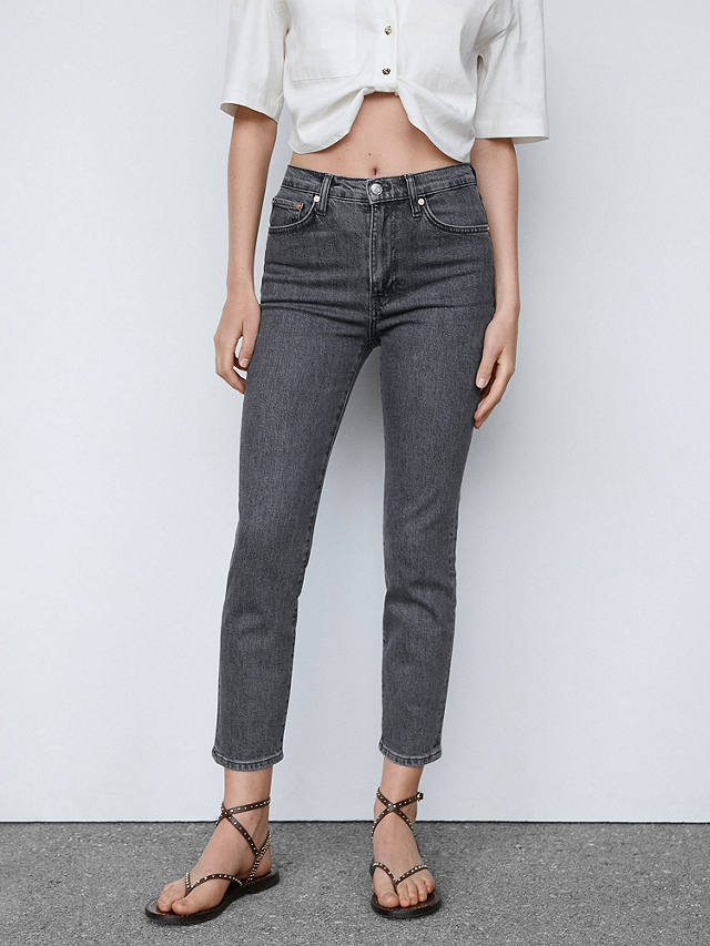 Mango Claudia Slim Cropped Jeans, Open Grey at John Lewis & Partners