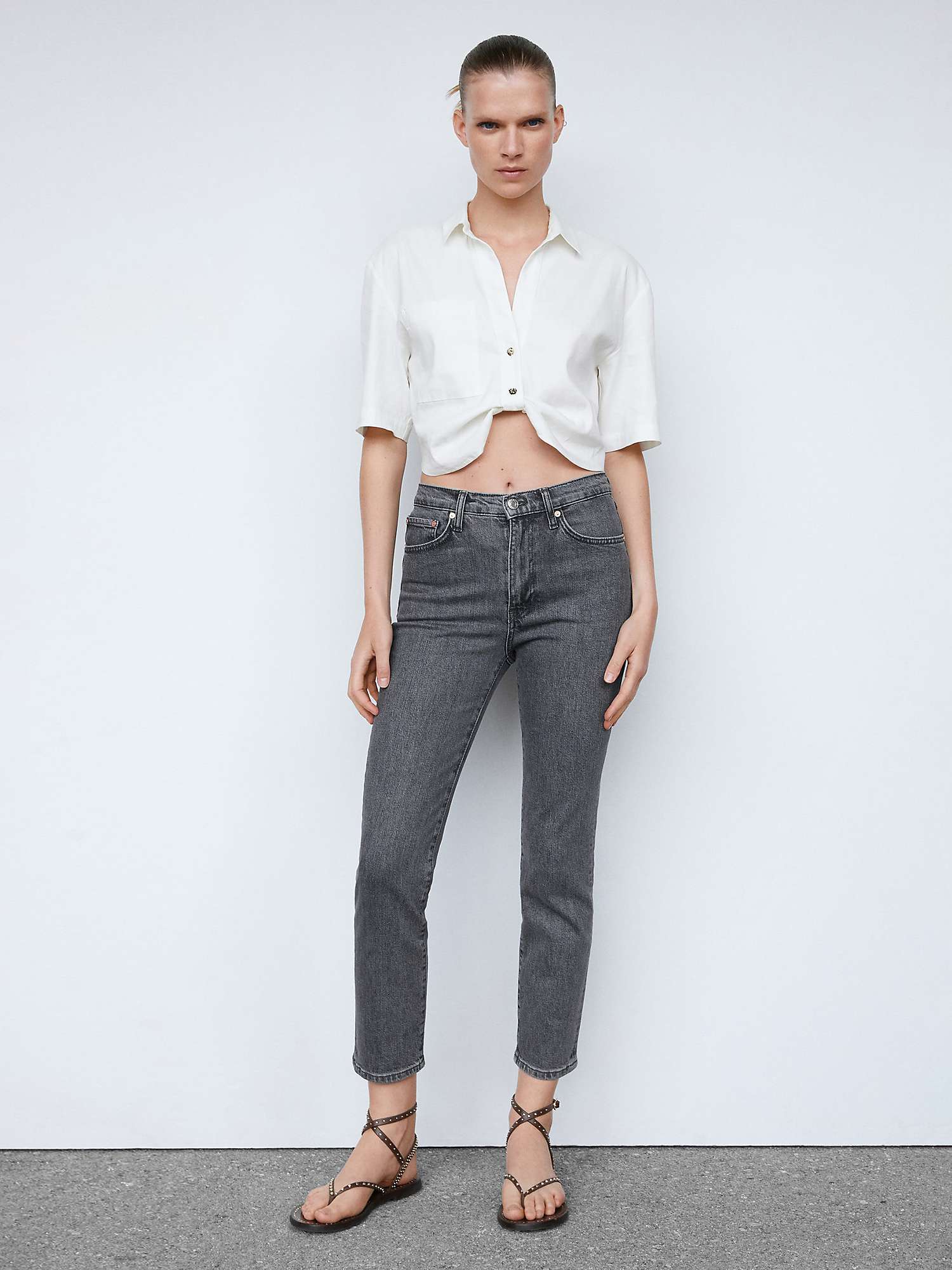 Mango Claudia Slim Cropped Jeans, Open Grey at John Lewis & Partners