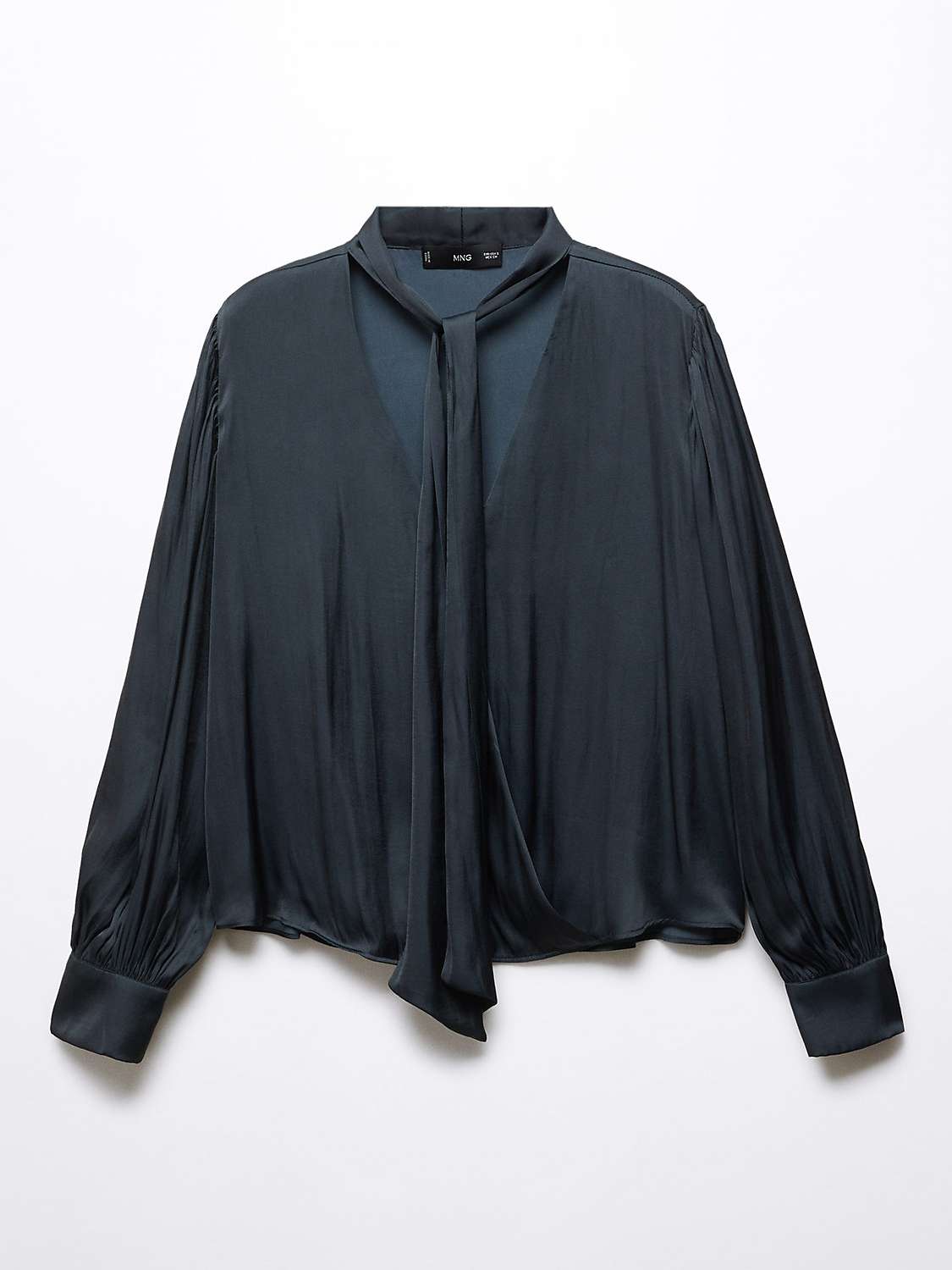 Buy Mango Aire Bow Satin Blouse, Charcoal Online at johnlewis.com