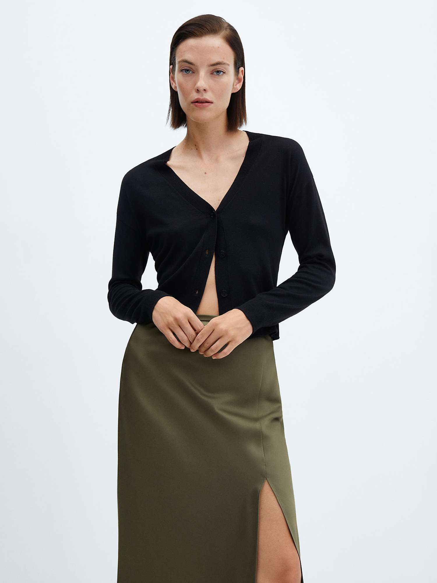 Mango Soft Maxi Satin Skirt, Green at John Lewis & Partners