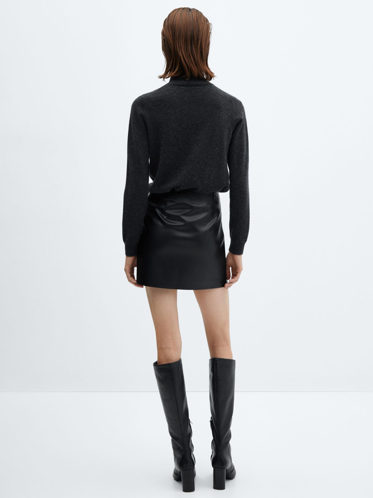 Mango Faux Leather Buckle Mini Skirt, Black at John Lewis & Partners
