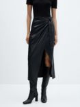 Mango Emilia Wrap Faux Leather Midi Skirt, Black