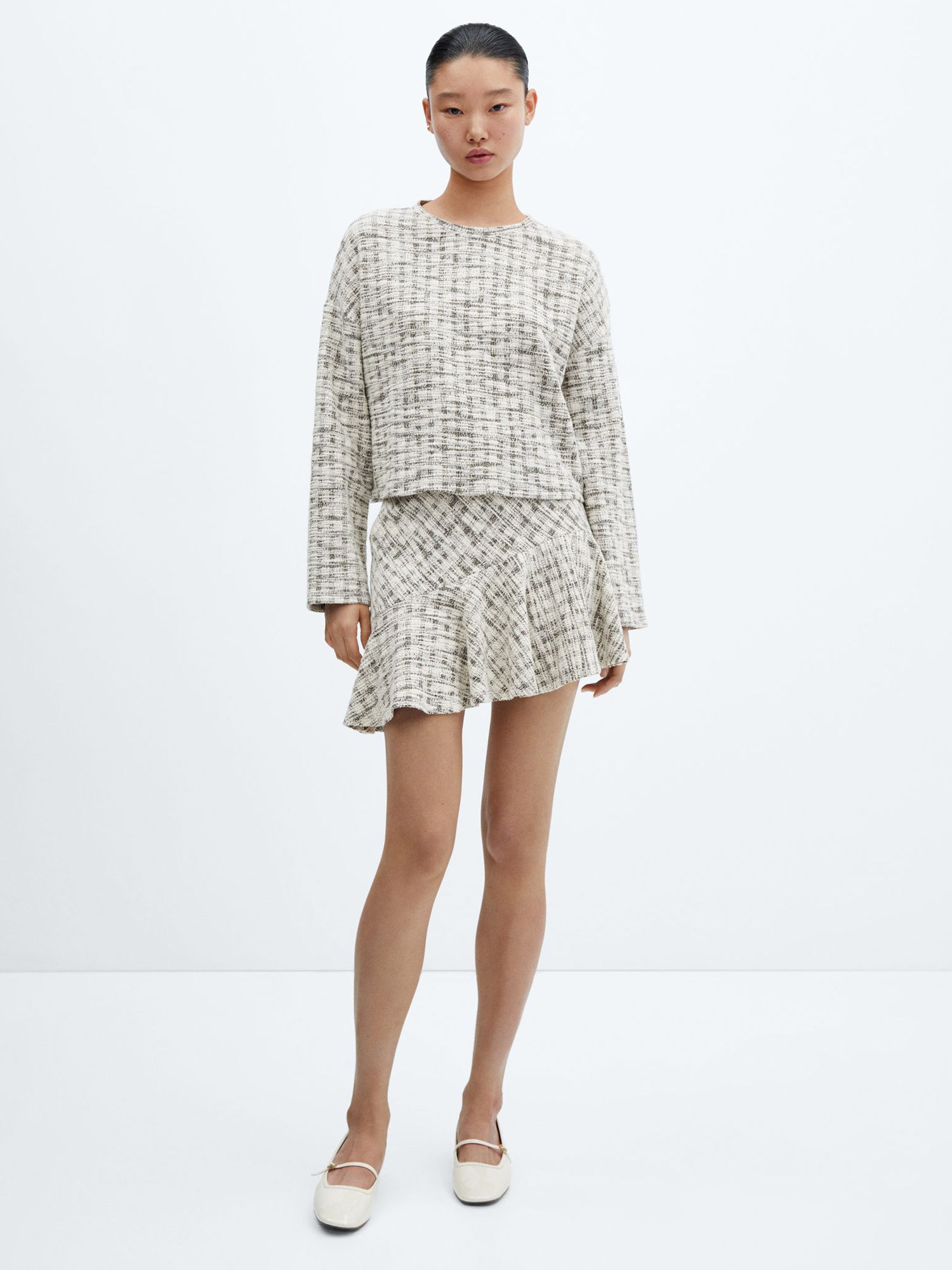 Mango Tweed Cotton Blend Mini Skirt, Light Beige at John Lewis & Partners