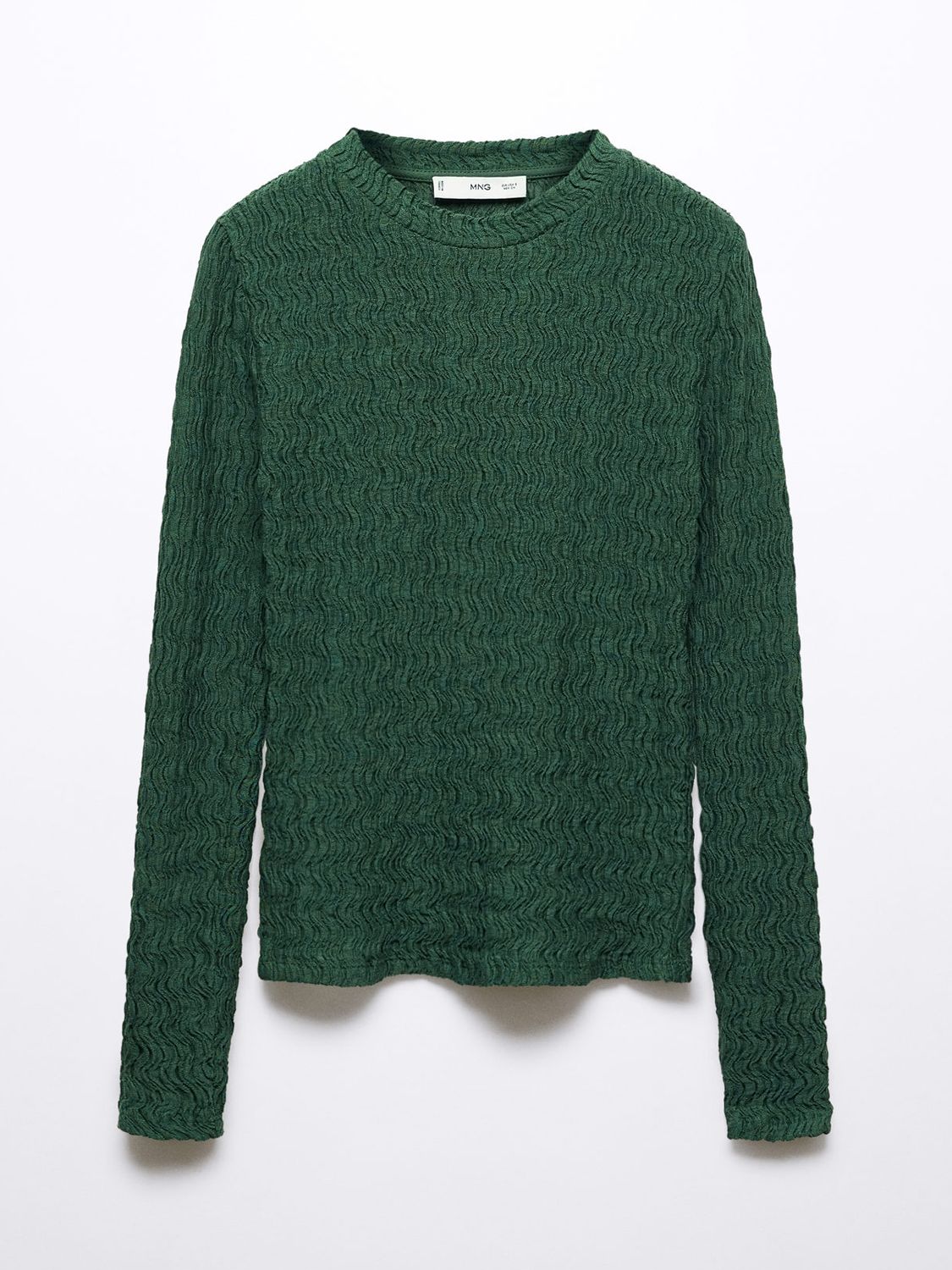 Mango Gathered Knit Long Sleeve T-Shirt, Green at John Lewis