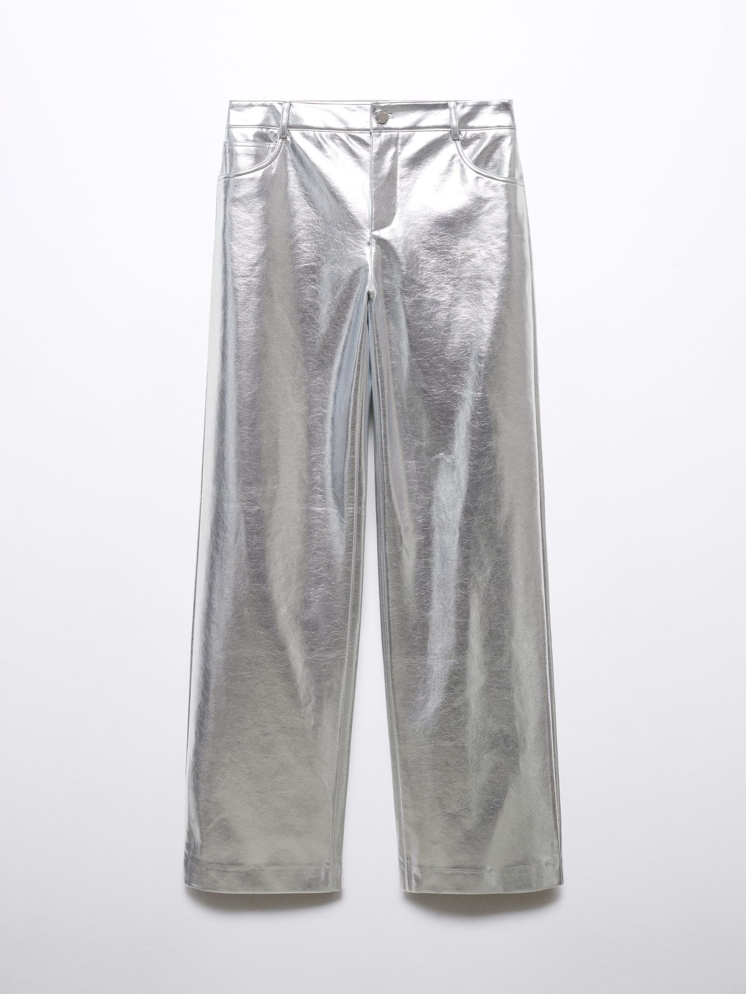 Mango Metallic Wide Leg Trousers, Silver at John Lewis & Partners