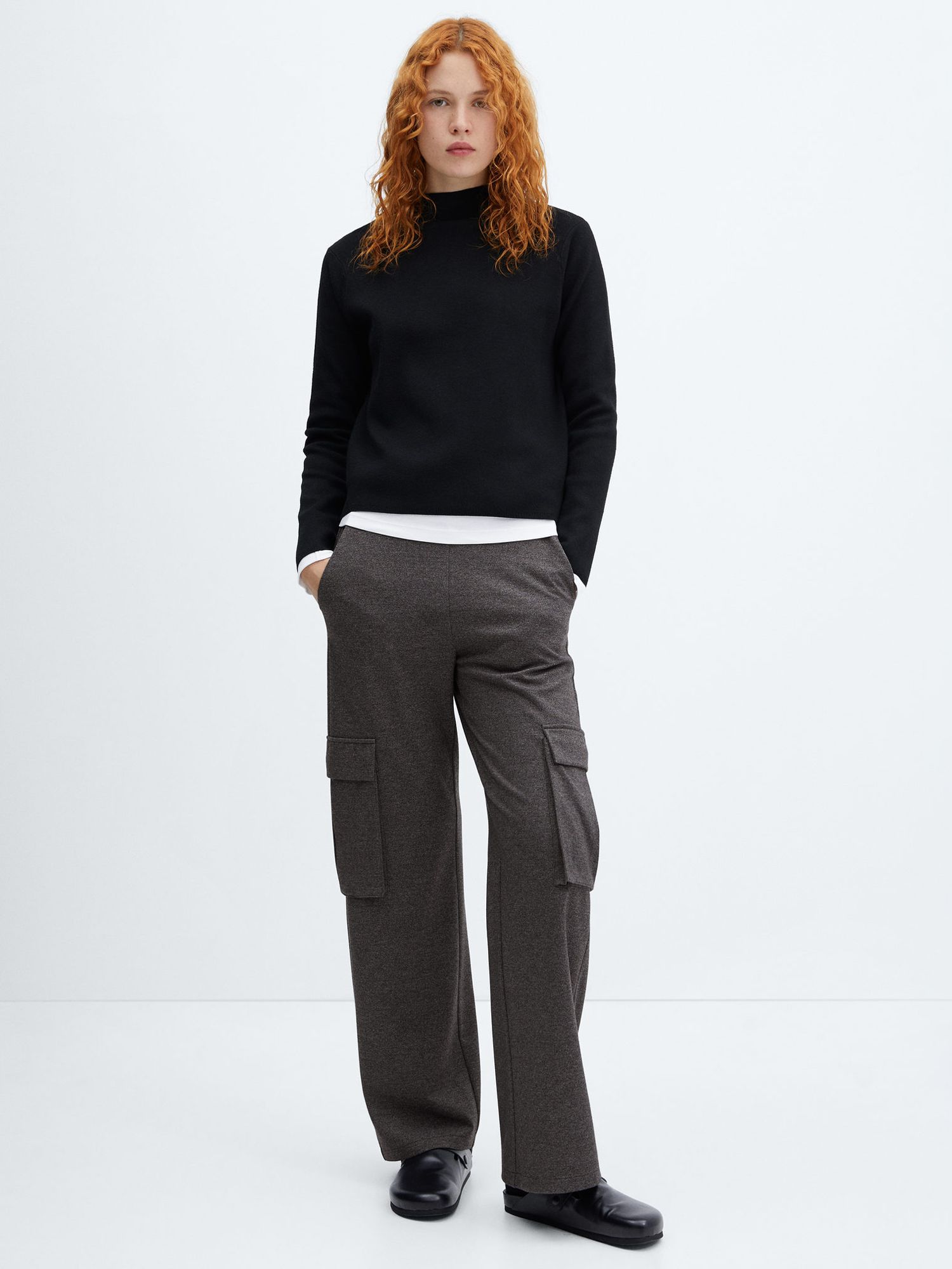 Mango Orti Knitted Cargo Trousers, Dark Grey at John Lewis & Partners