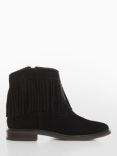 Mango Kids' Dakota Fringed Leather Boots, Black