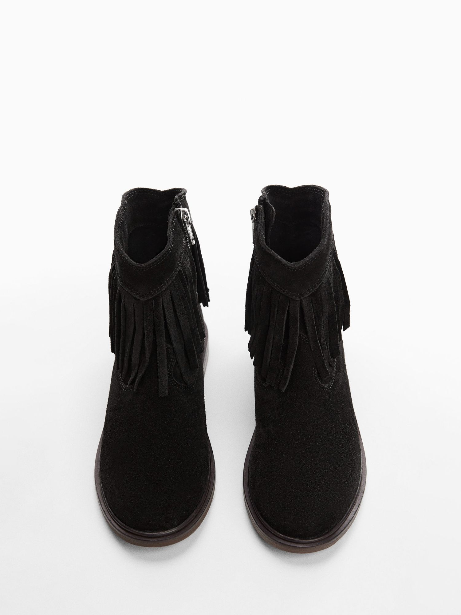 Mango Kids' Dakota Fringed Leather Boots, Black, 1