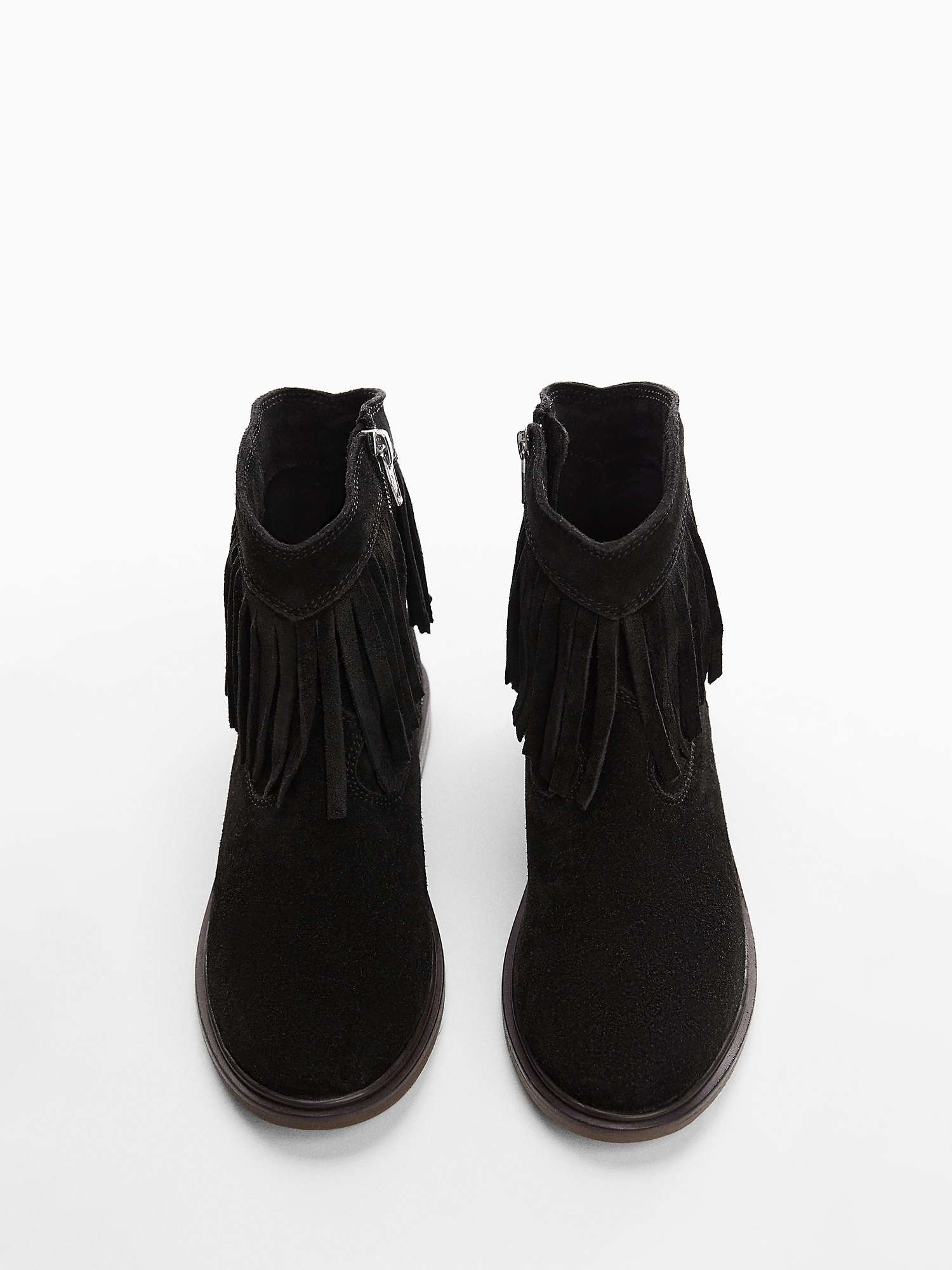 Buy Mango Kids' Dakota Fringed Leather Boots, Black Online at johnlewis.com