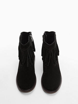 Mango Kids' Dakota Fringed Leather Boots, Black