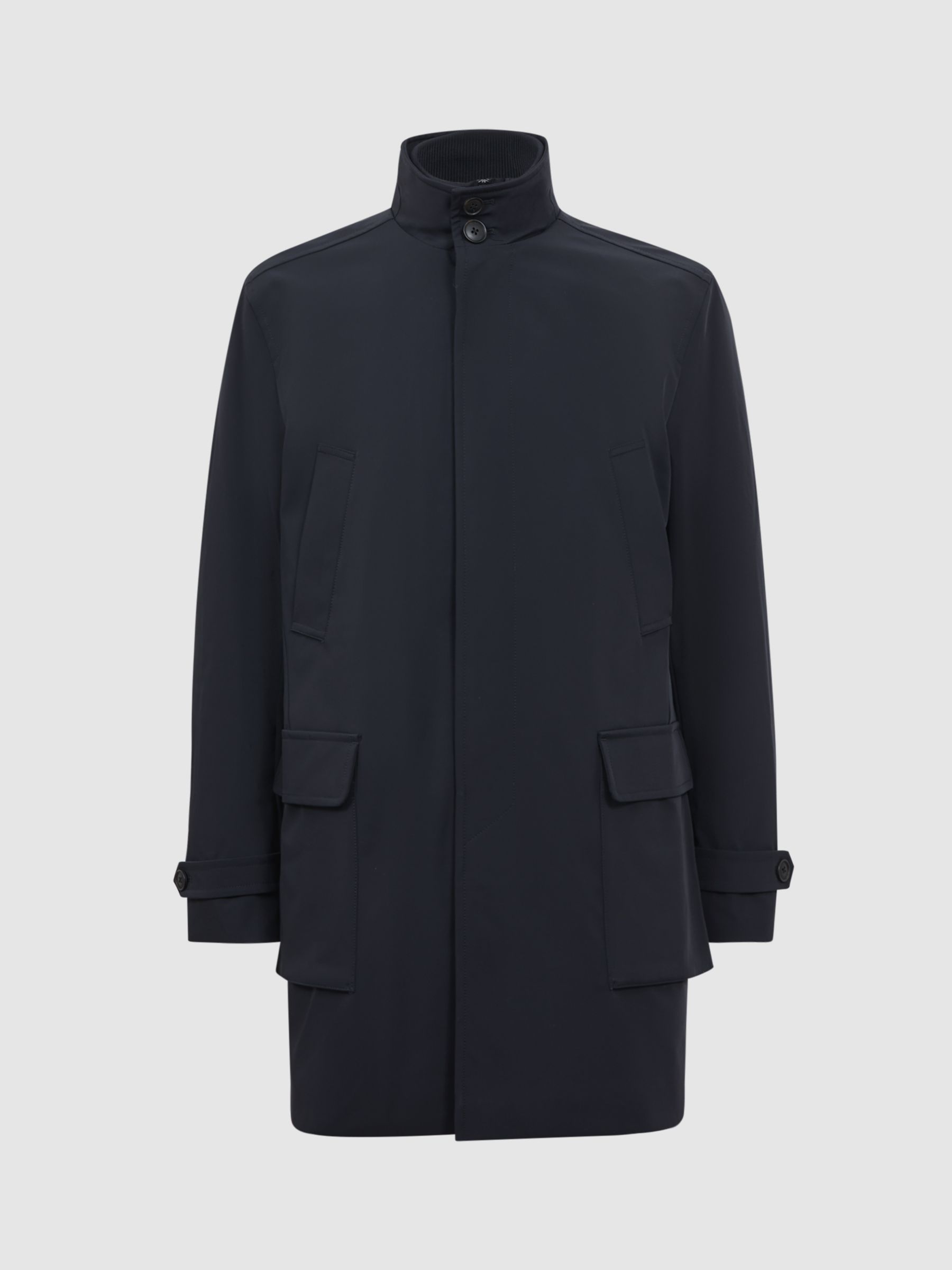 Reiss Player Long Sleeve Funnel Quilted Coat, Navy, XS