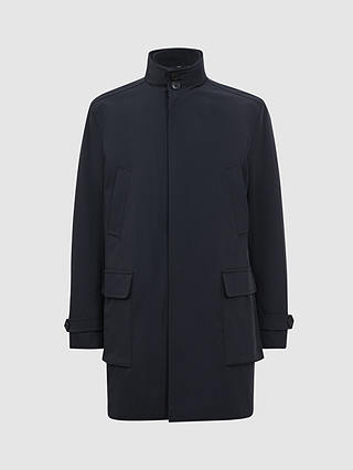 Reiss Player Long Sleeve Funnel Quilted Coat, Navy
