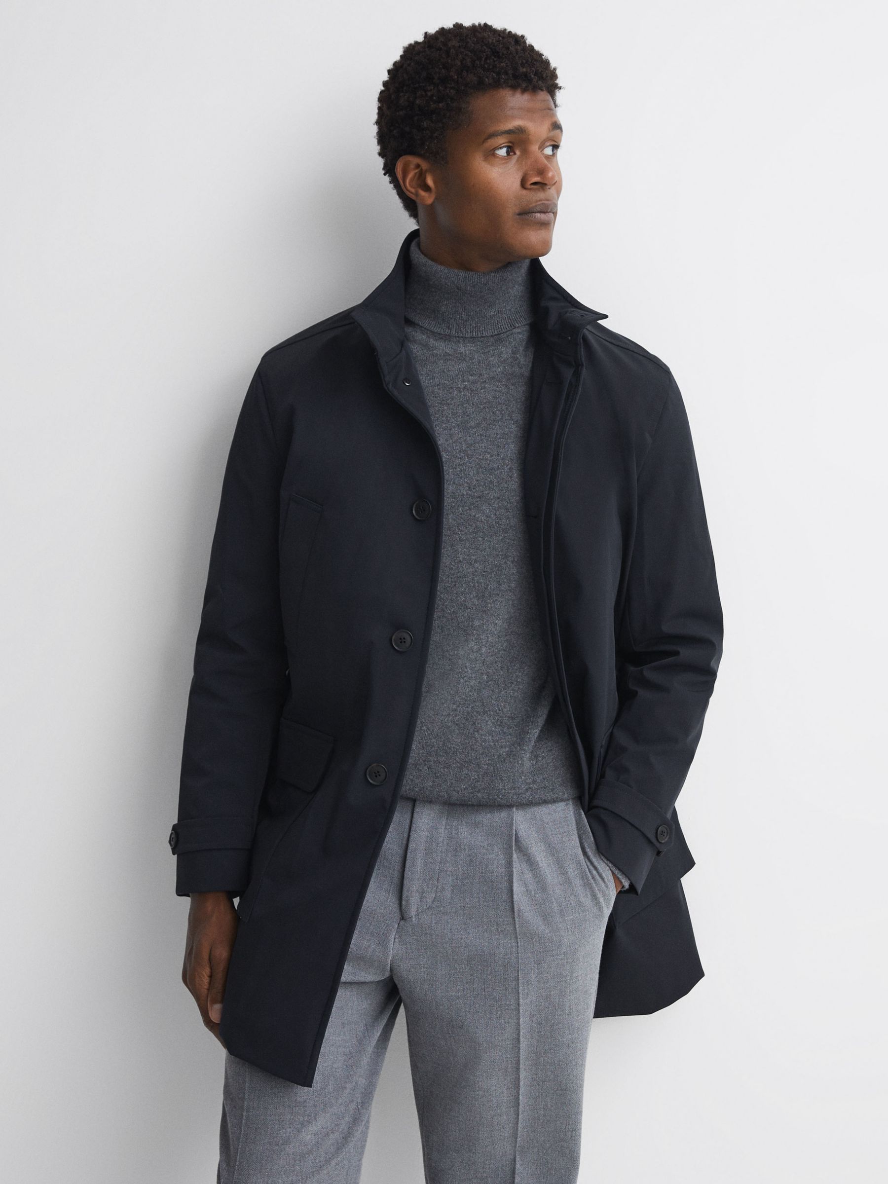 Buy Reiss Player Long Sleeve Funnel Quilted Coat, Navy Online at johnlewis.com