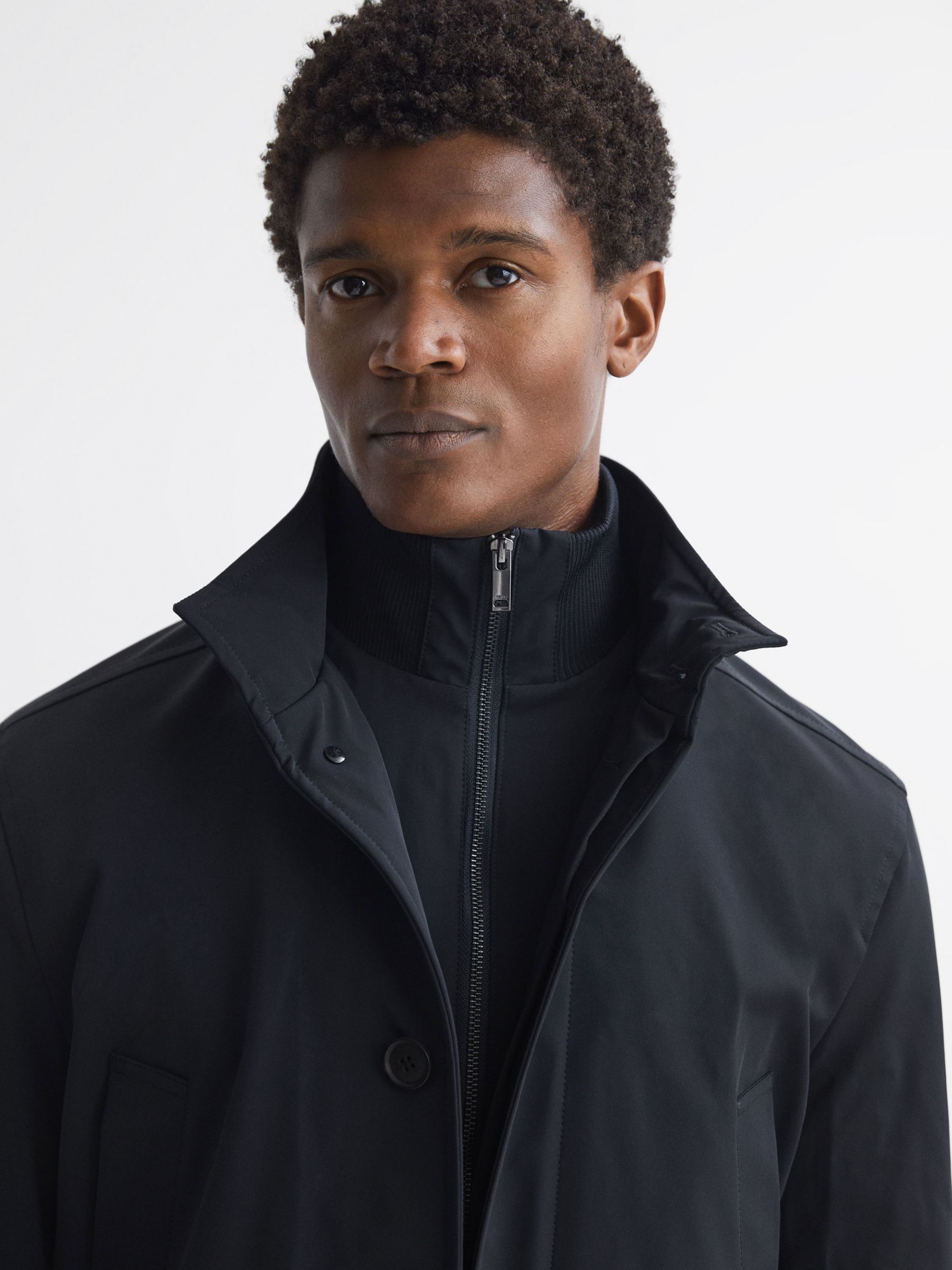Reiss Player Long Sleeve Funnel Quilted Coat, Navy, XS
